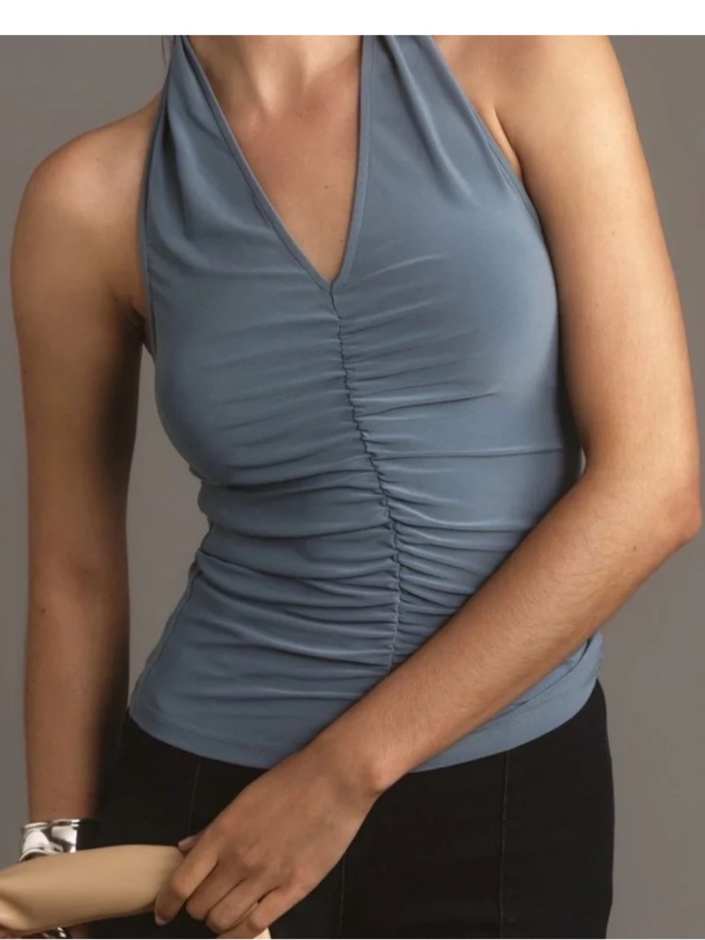 Anthropologie Slate Blue Ruched Halter Cami